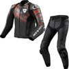 Rev It Apex Leather Motorcycle Jacket & Trousers Black Neon Red Kit Thumbnail 1