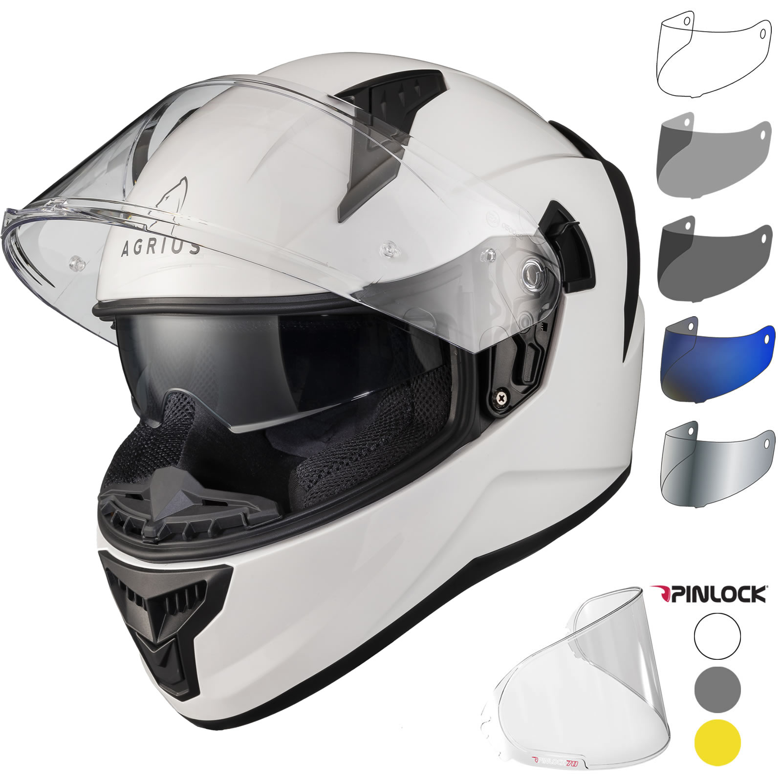Agrius Wrath Solid Gloss White Motorcycle Helmet Pinlock and Visor Full Face Helmets