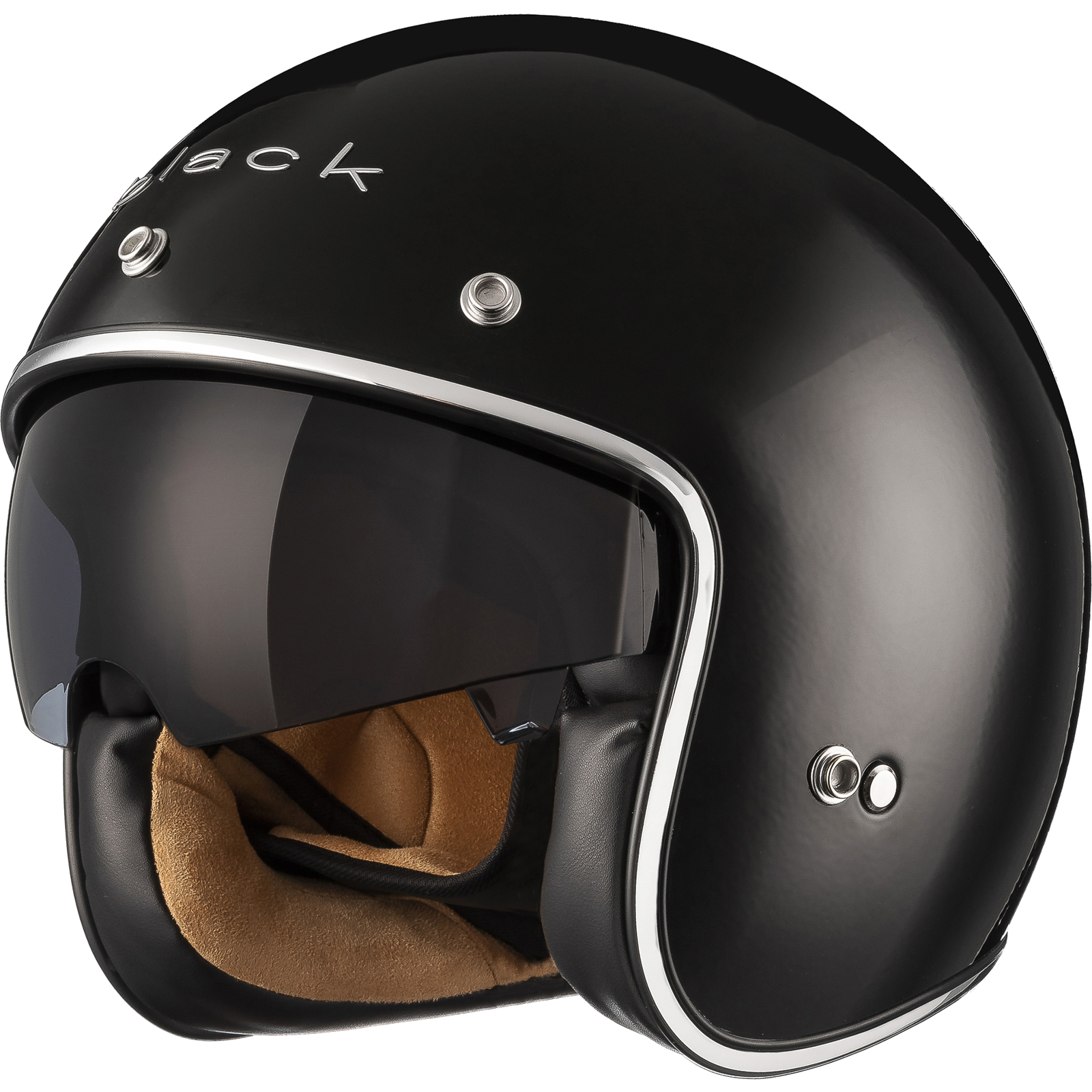 Black Classic Black Open Face Motorcycle Helmet With Peak And Inner Sun Visor - Picture 19 of 22
