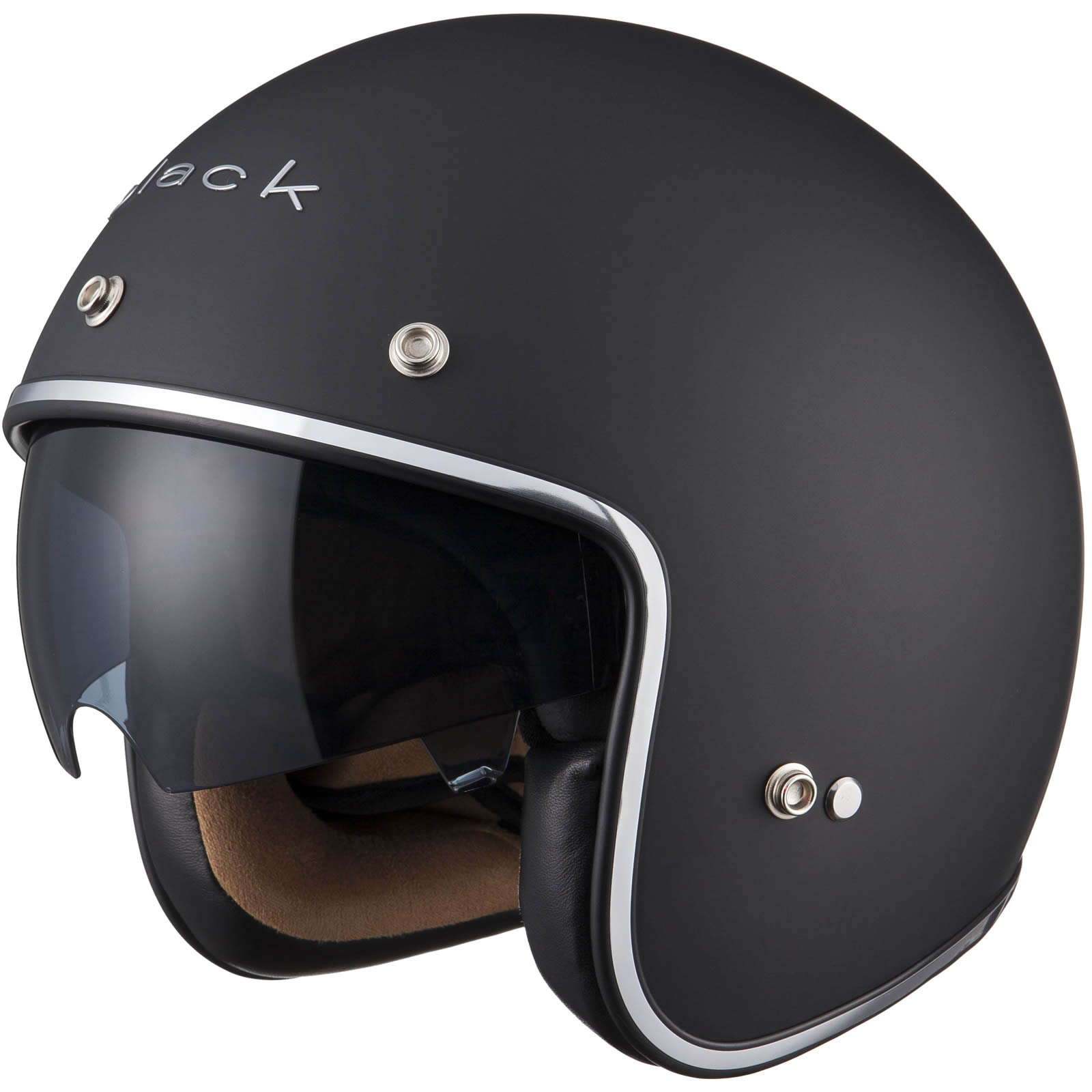 Black Classic Matt Black Open Face Motorcycle Helmet With Peak & Inner Sun Visor - Picture 11 of 22