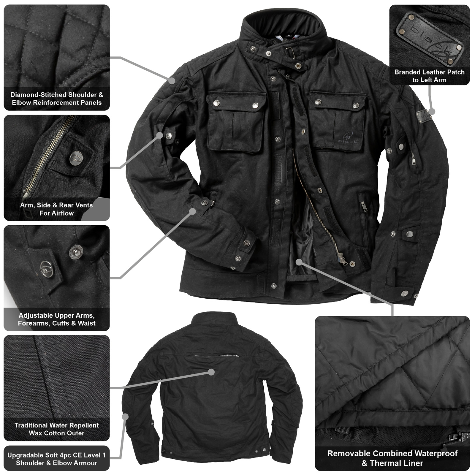 Black Pendle CE Class AA Wax Motorcycle Jacket For Bike Riding - Picture 26 of 48