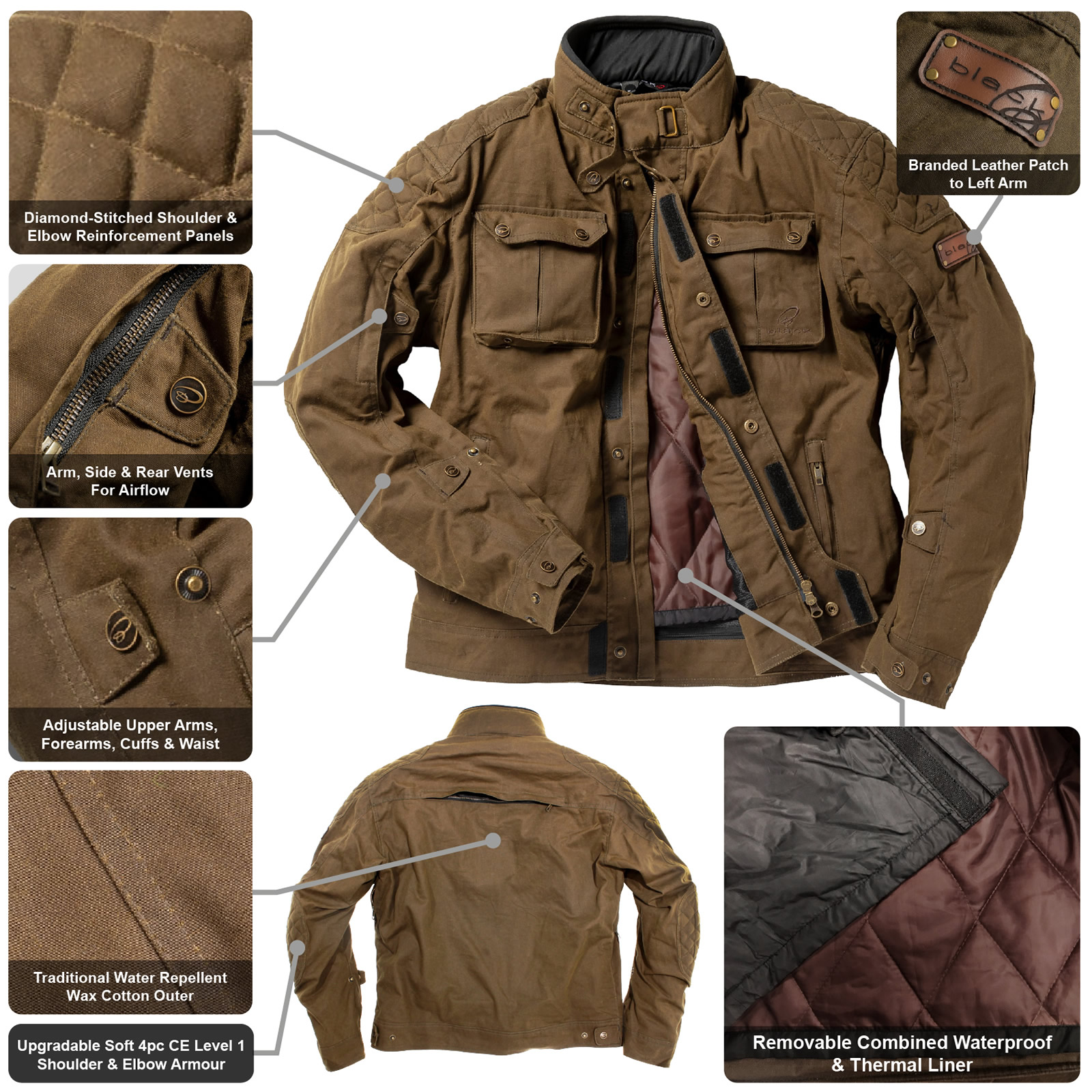 Black Pendle CE Class AA Wax Motorcycle Jacket For Bike Riding - Picture 38 of 48