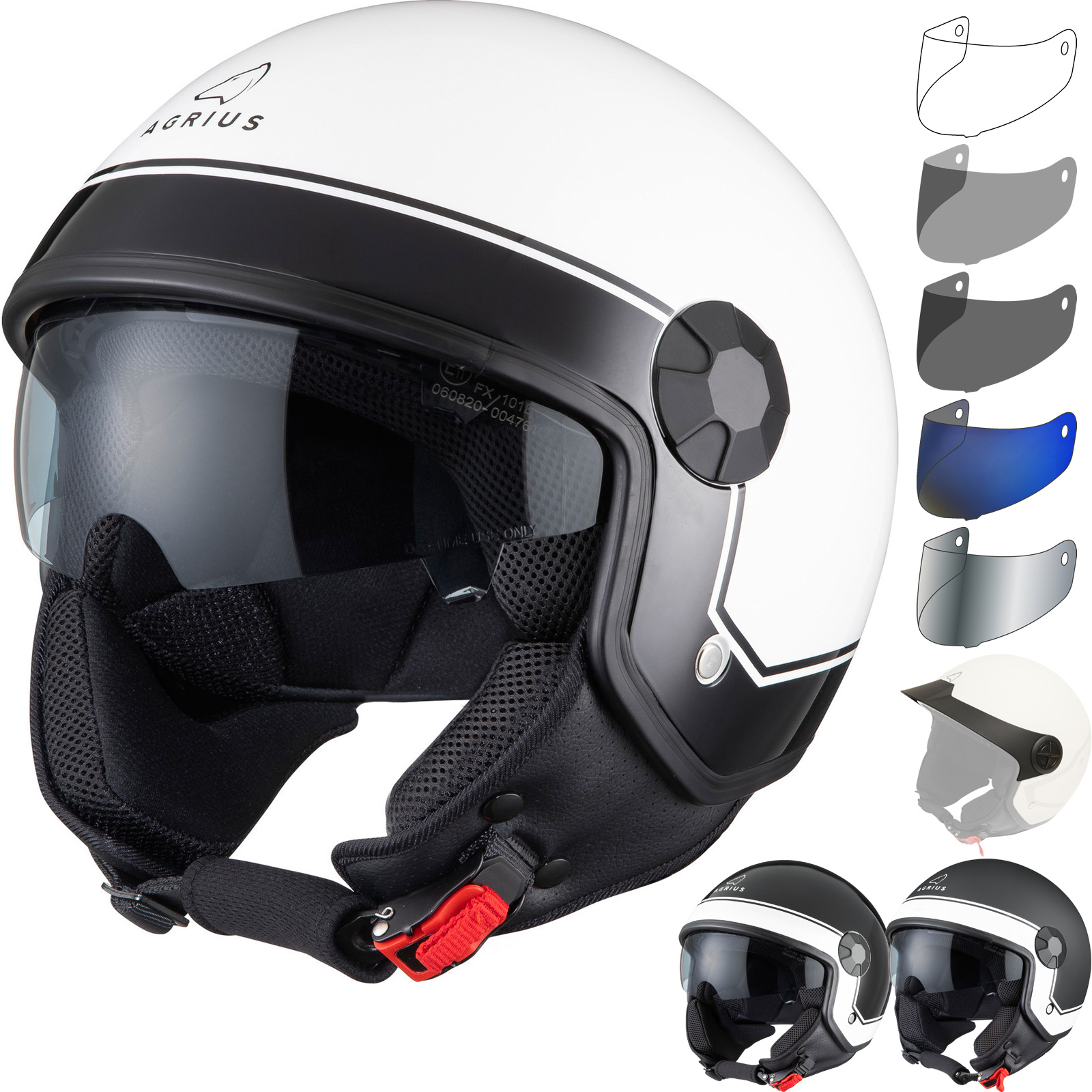 Agrius Score Solid Open Face Motorcycle Helmet, Peak & Visor New
