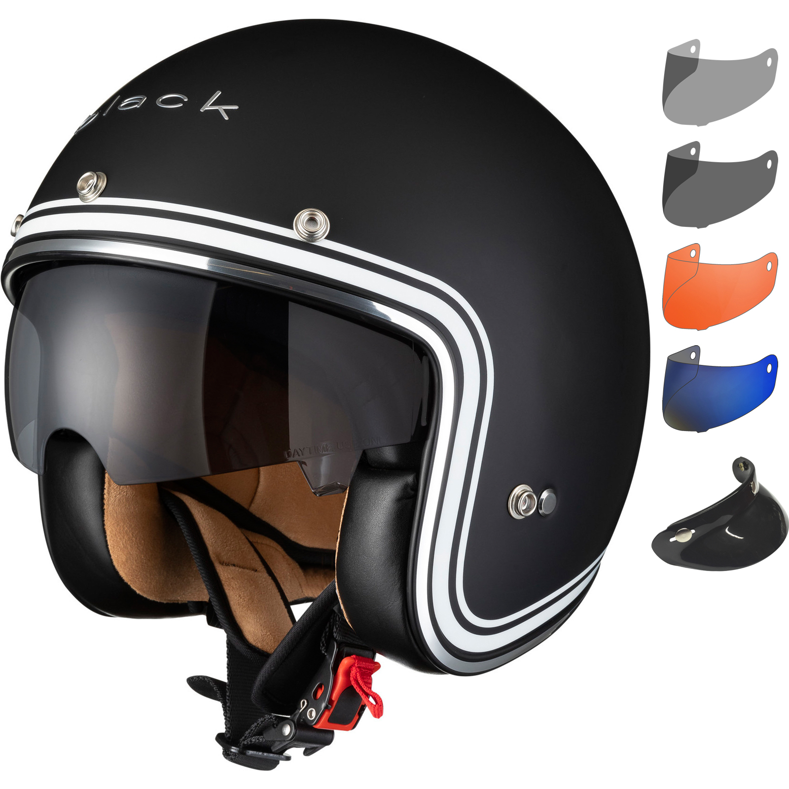 Black Classic Line Open Face Motorcycle Helmet, Peak & Visor New