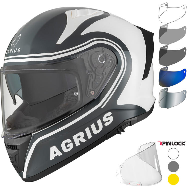 Agrius Storm Discharge ECE R22.06 Gloss Grey White Motorcycle Helmet, Pinlock & Visor