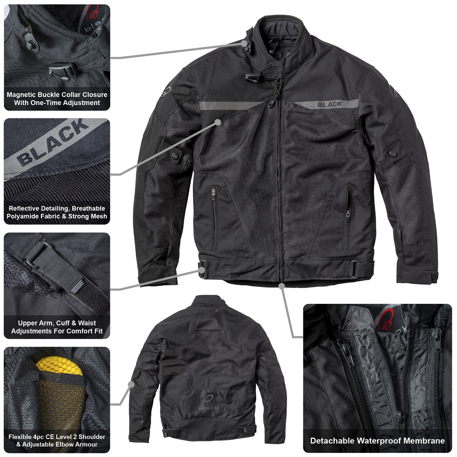 Openwork Air Motorcycle Jacket by Black Class AA CE Certified - Picture 26 of 48
