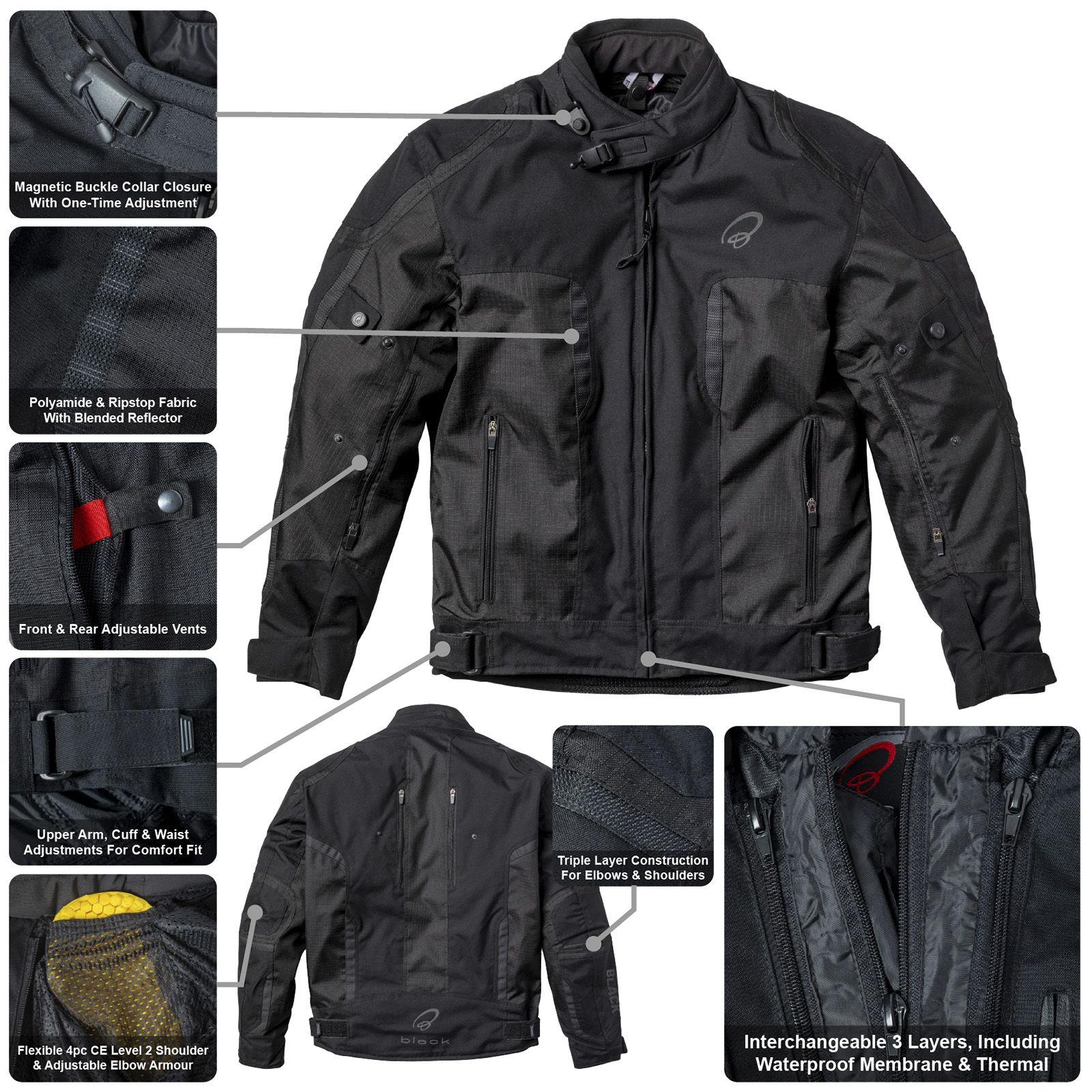 Zeal 3-Layer Waterproof Motorcycle Jacket by Black Latest CE Certified - Picture 26 of 48