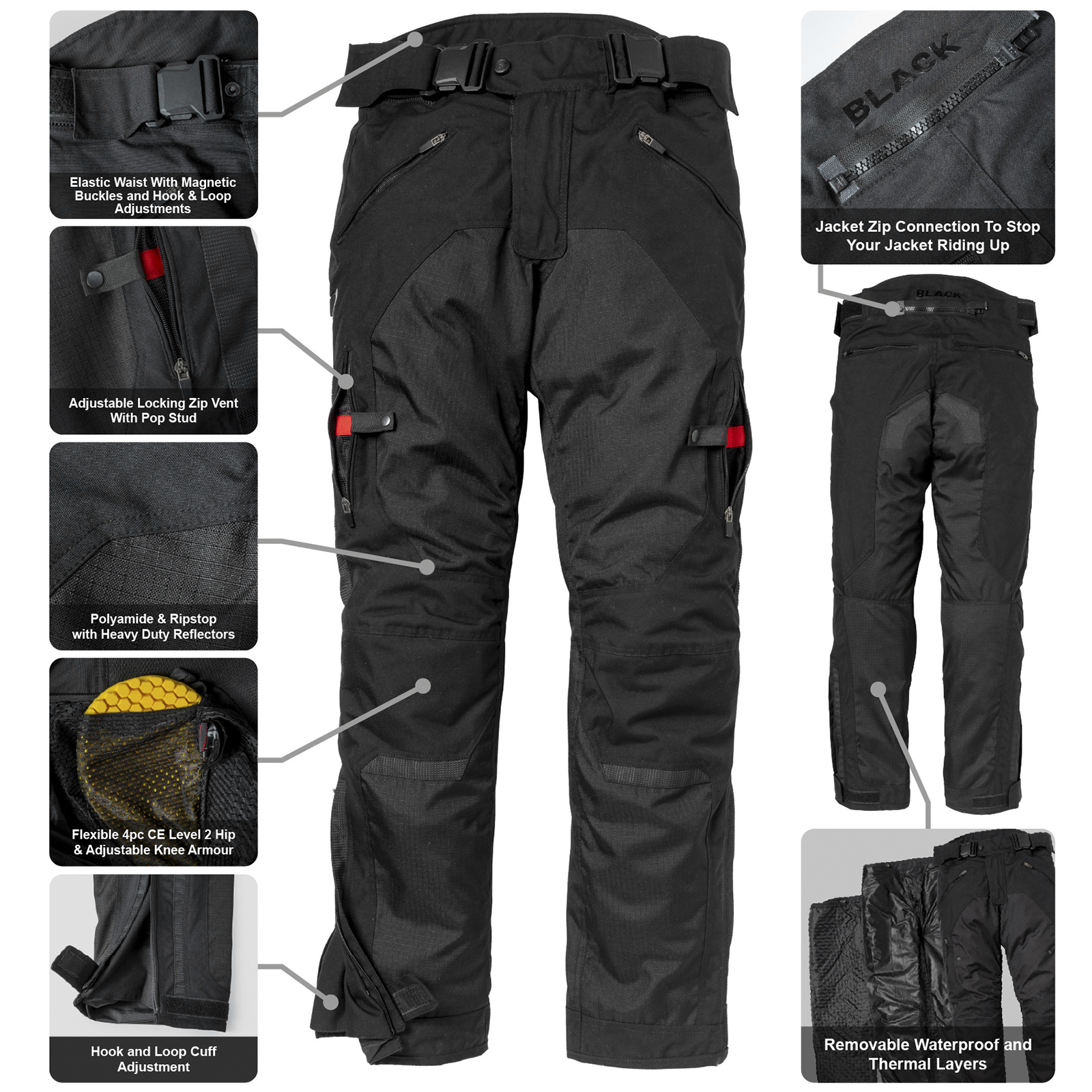 Zeal All-Season Waterproof Motorcycle Trousers by Black New Class AA CE Rated - Picture 14 of 24