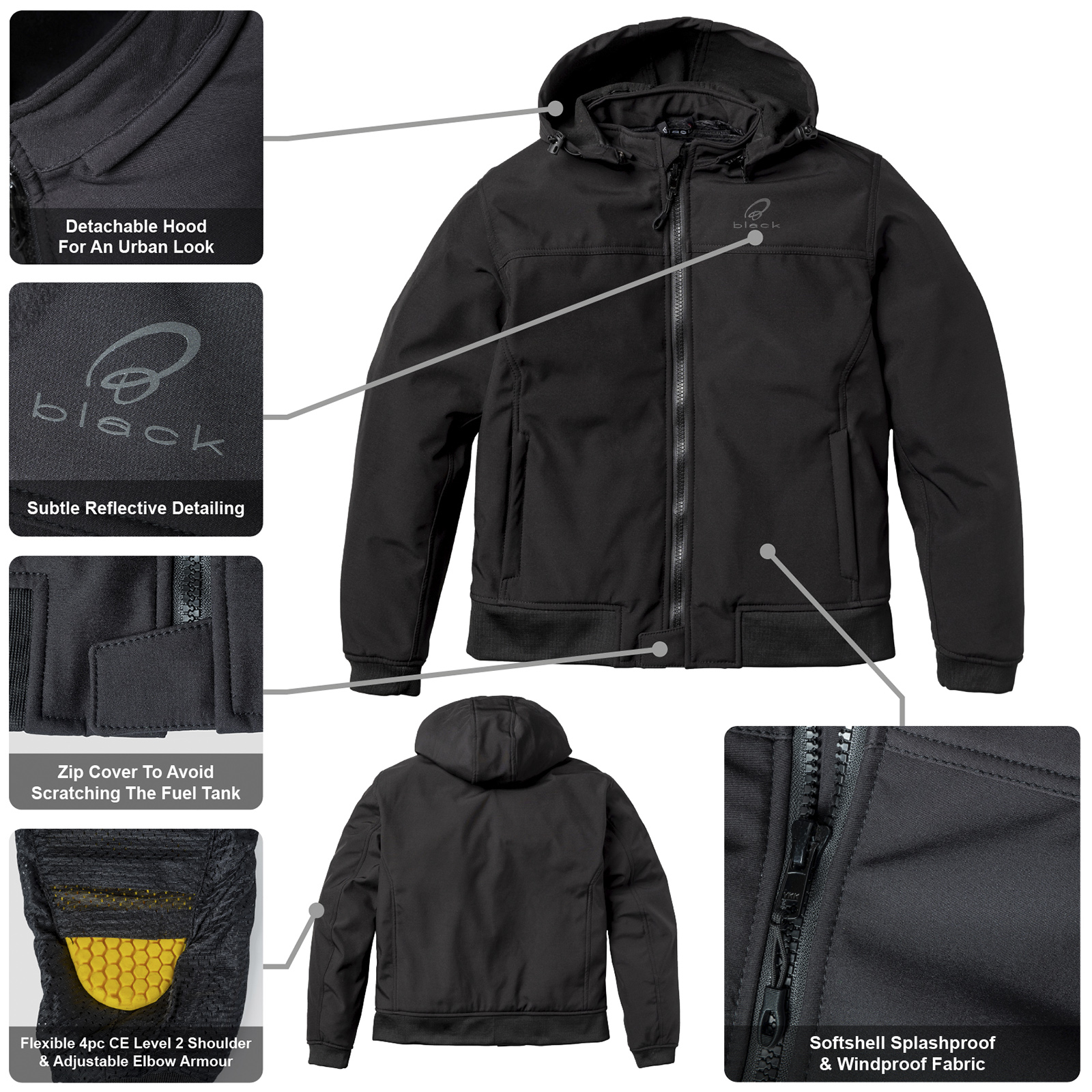 Premium Soft Shell Motorcycle Hoodie by Black For Motorbike Riding - Picture 2 of 24