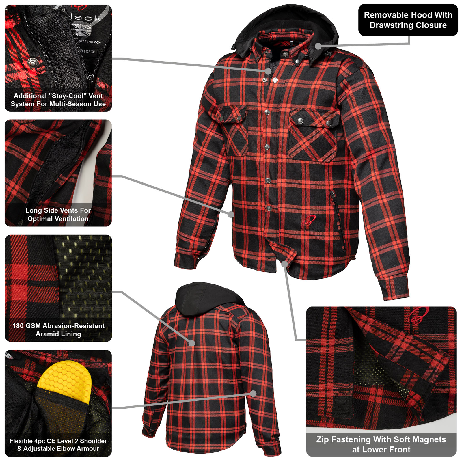 Forge CE Class AA Rated Armoured Motorcycle Shirt by Black - Picture 50 of 60