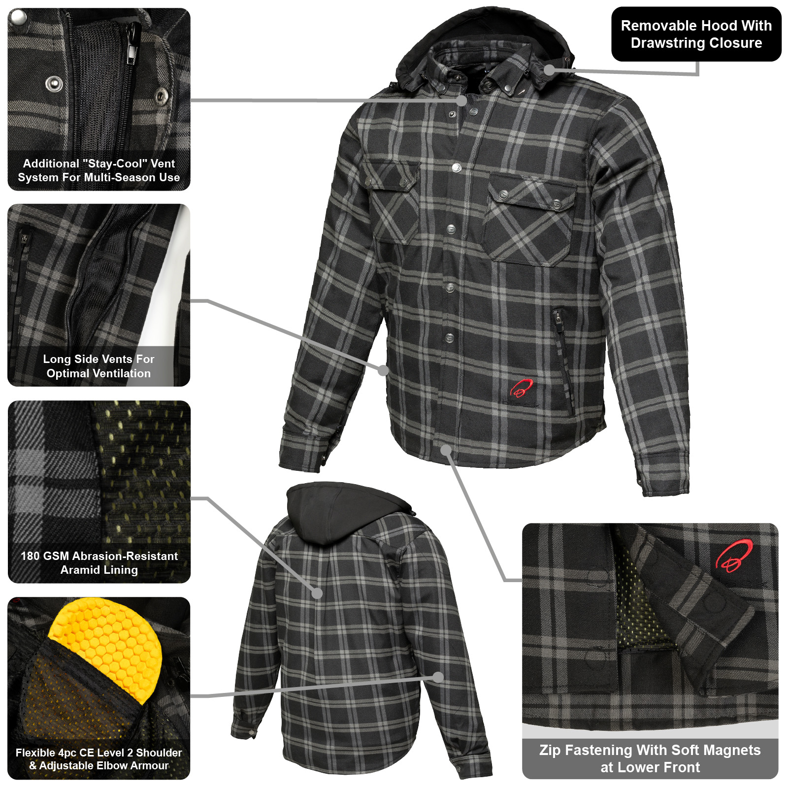 Forge CE Class AA Rated Armoured Motorcycle Shirt by Black - Picture 38 of 60