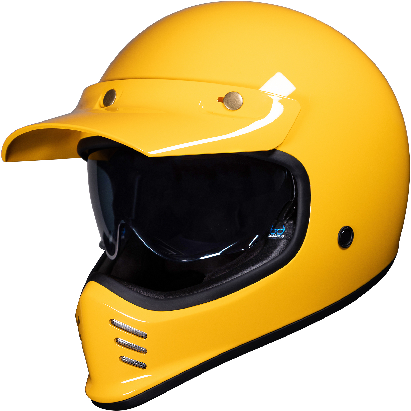 Black Royale II Retro Gloss Sunset Yellow Motorcycle Helmet With Extra Sun Visor - Picture 16 of 27
