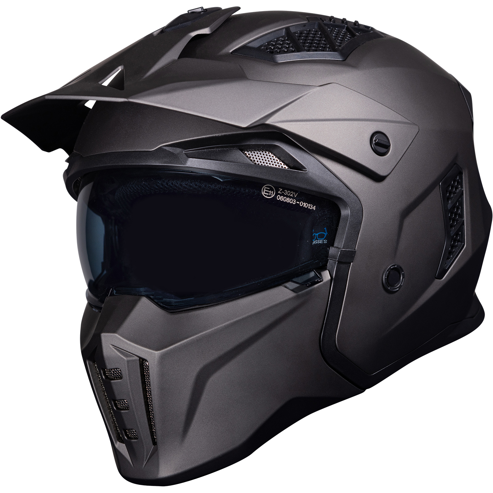 Black Street Fighter Matt Bronze Open Face Helmet With Extra Internal Visor