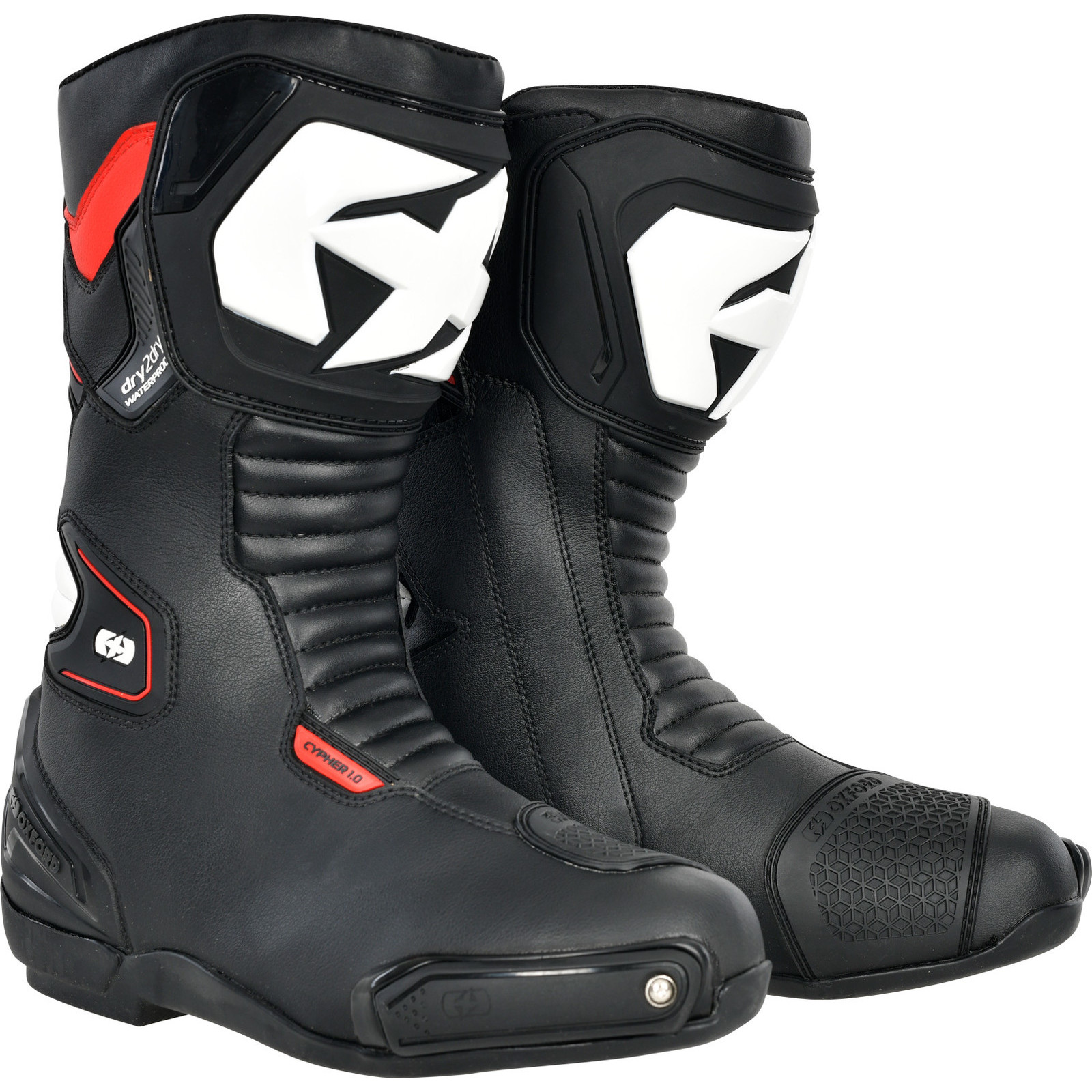 Oxford Cypher 1.0 Dry2Dry Black White Red Motorcycle Boots Sport Bike GhostBikes