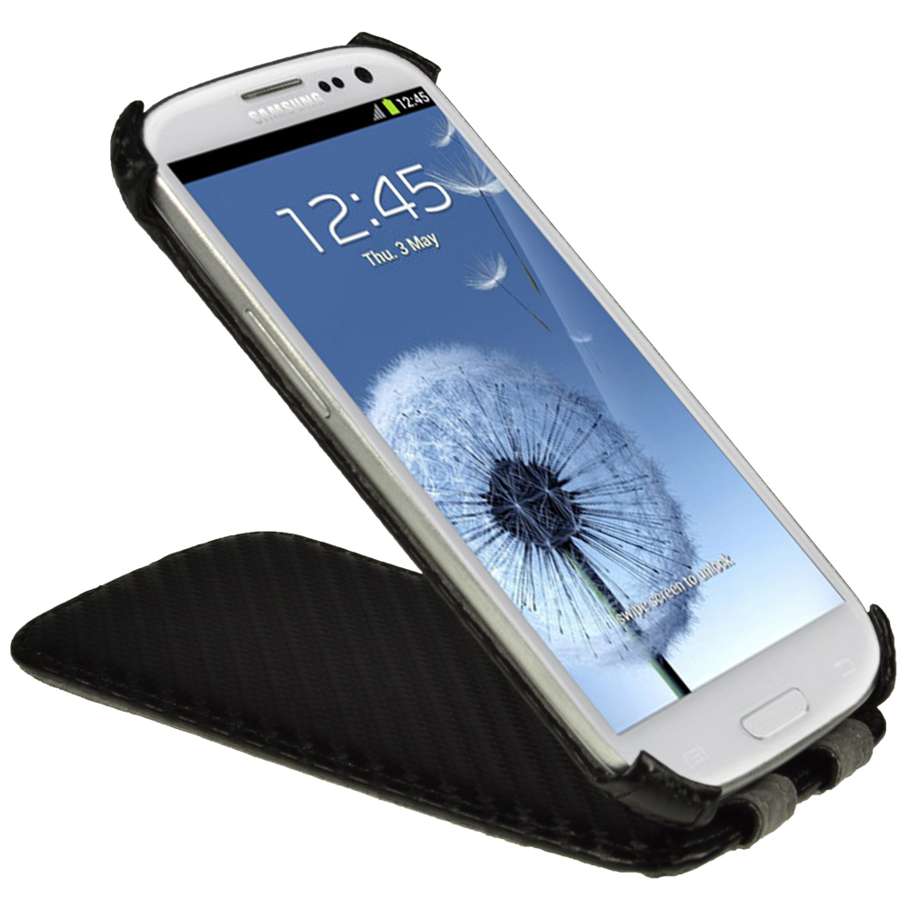 Black Carbonfibre Flip Case for Samsung Galaxy S3 III i9300 Android ...