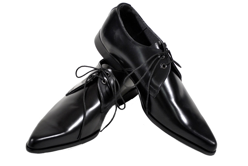 New Retro Winklepicker 2 Hole Gibson Shoe Leather Black