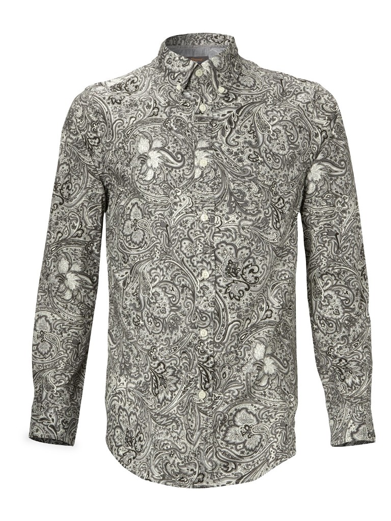 Ben Sherman Mod Fit Retro Paisley Long Sleeve Button Down Shirt Grey ...