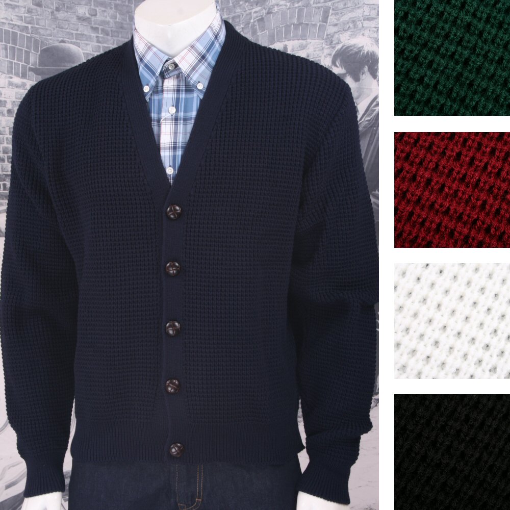 Relco Mens Burgundy Waffle Knitted Cardigan
