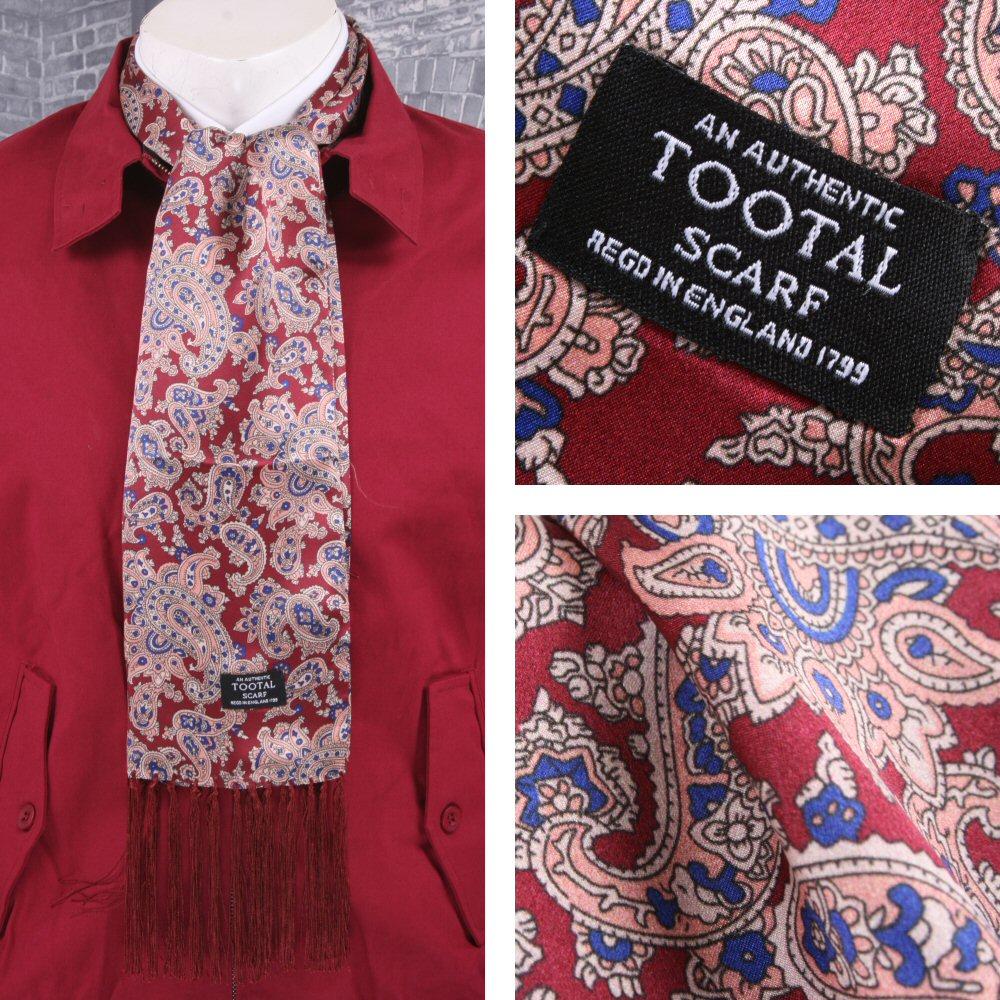 Authentic Tootal Mod 60's Double Paisley Fringed 100% Silk Scarf Burgundy