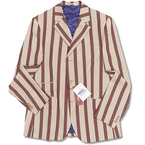 Merc London Mod 60's Retro 3 Button Striped Boating Blazer Jacket Beige Thumbnail 1