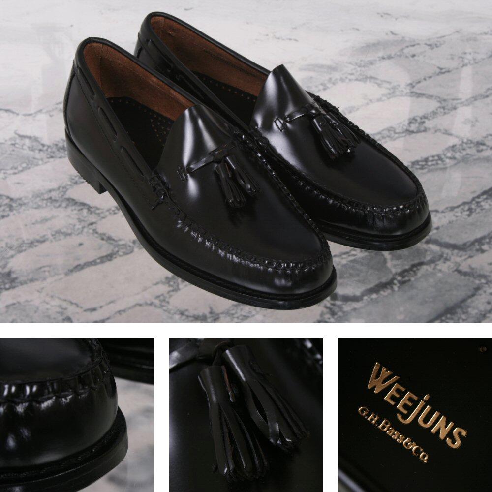 Bass Weejuns Ivy League Mod 60's Leather Plain Top Tasseled Loafer Shoe Black