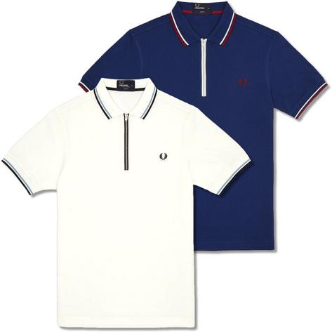 Fred Perry Mod 60's Classic Laurel Wreath Tipped Pique Zip Neck Polo Shirt Thumbnail 1