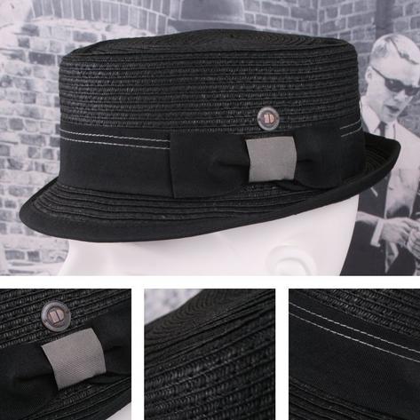 Dasmarca Retro Rude Boy Rico Straw Trilby / Pork Pie Hat Black Thumbnail 2