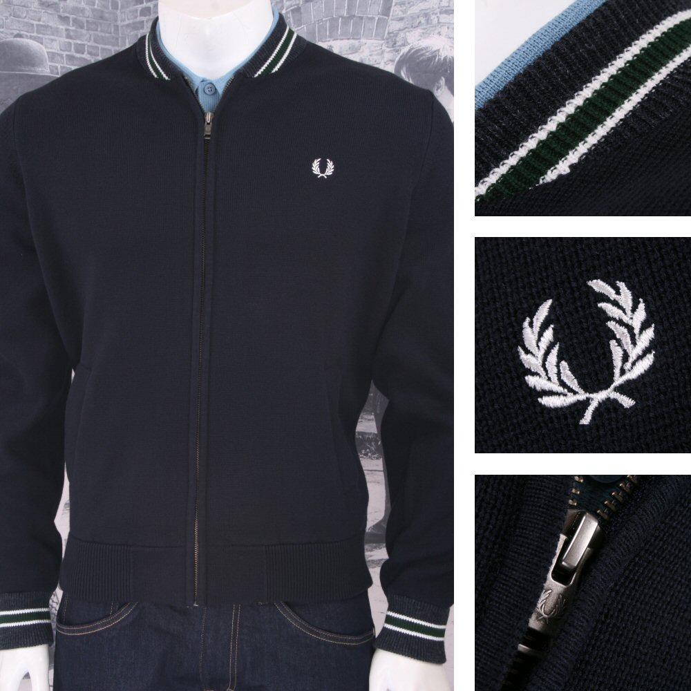 Fred Perry Mod 60's Laurel Wreath Tipped Cotton Cardigan Bomber Navy