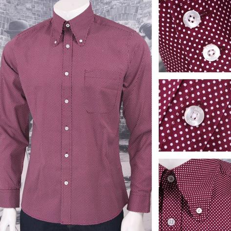 Art Gallery 60's Retro Mod Button Down Round Collar Pindot LS Shirt Thumbnail 2