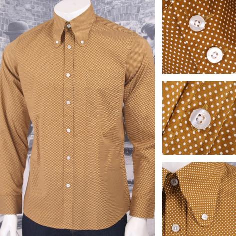 Art Gallery 60's Retro Mod Button Down Round Collar Pindot LS Shirt Thumbnail 3