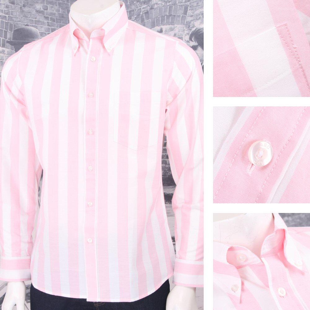 Art Gallery 60's Retro Mod Button Down Collar Candy Stripe LS Shirt Pink