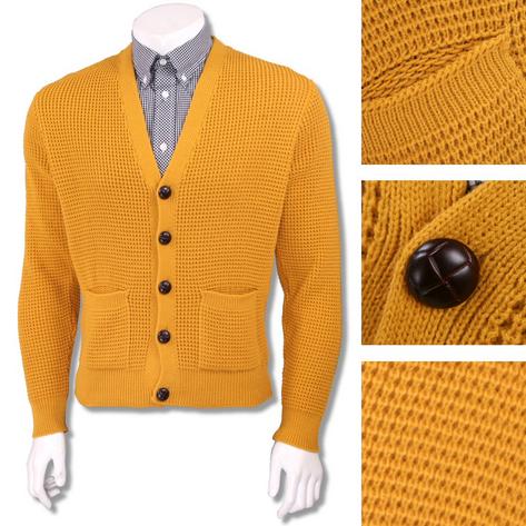 Skinhead Mod Pocket Waffle Knit Cardigan "leather" Football Buttons Thumbnail 3