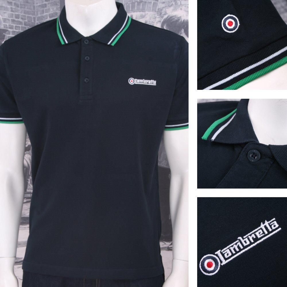 Lambretta Mod Retro 60's 3 Button S/S Twin-Tipped Pique Polo Shirt Navy Green