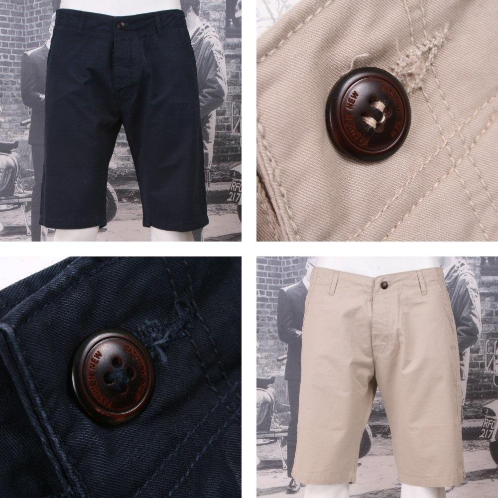 Hoxton London Classic Chino Style Shorts Navy Blue and Stone 