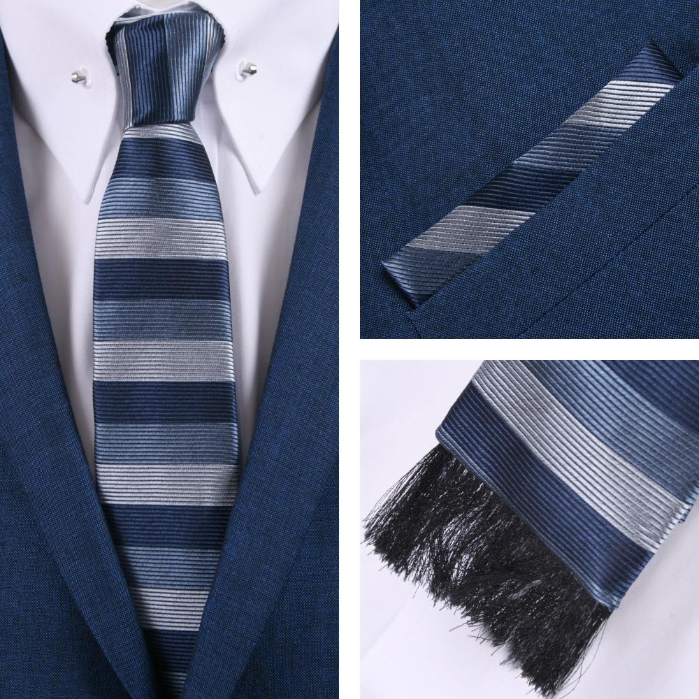 Knightsbridge Retro Square End Stripe Tie and Pocket Square Set Blue