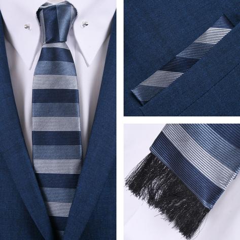 Knightsbridge Retro Square End Stripe Tie and Pocket Square Set Blue Thumbnail 1