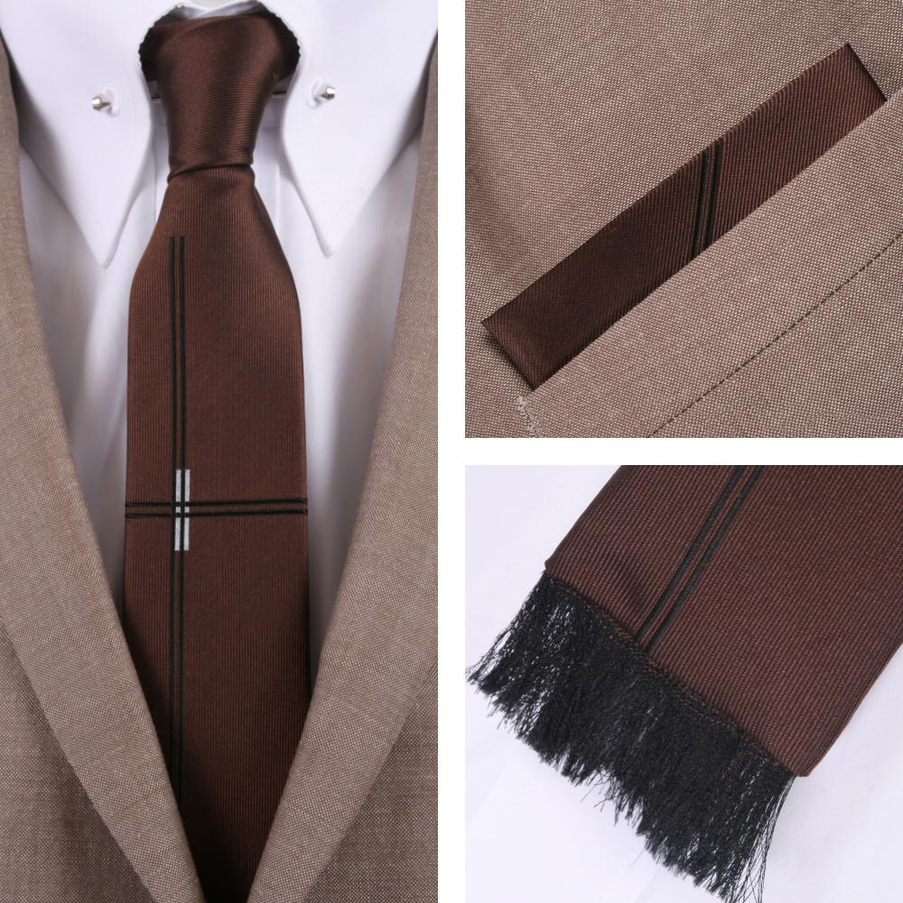 Knightsbridge Retro Square End Lined Tie and Pocket Square Set Brown