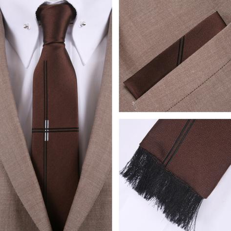 Knightsbridge Retro Square End Lined Tie and Pocket Square Set Brown Thumbnail 1