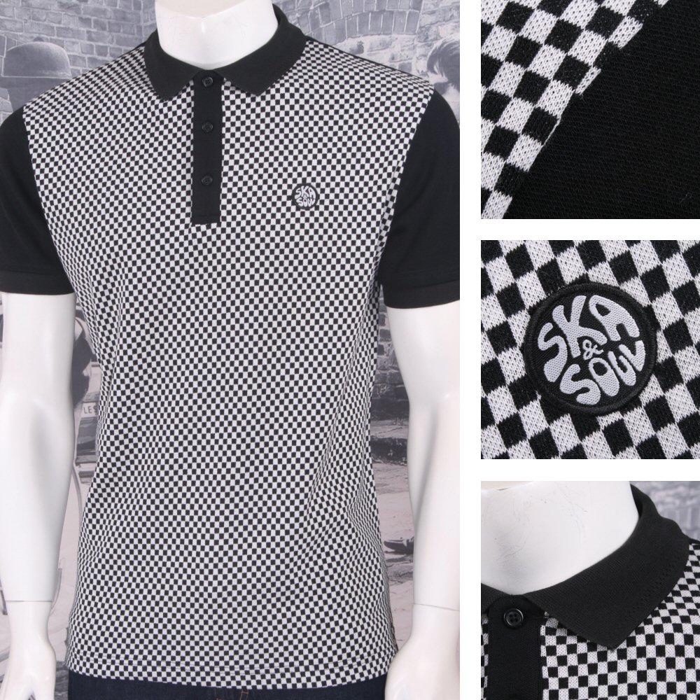 Ska & Soul Mens Ska Checkerboard Front Polo Shirt Black