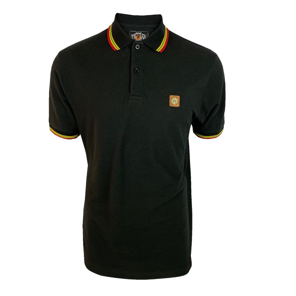 Trojan Records Mens Rasta Triple Tipped Polo Shirt Black