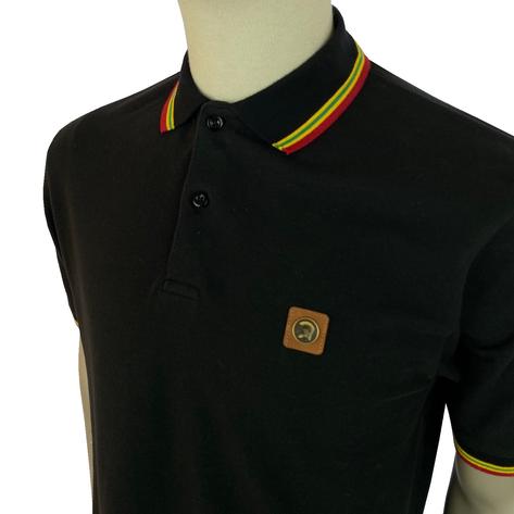 Trojan Records Mens Rasta Triple Tipped Polo Shirt Black Thumbnail 2