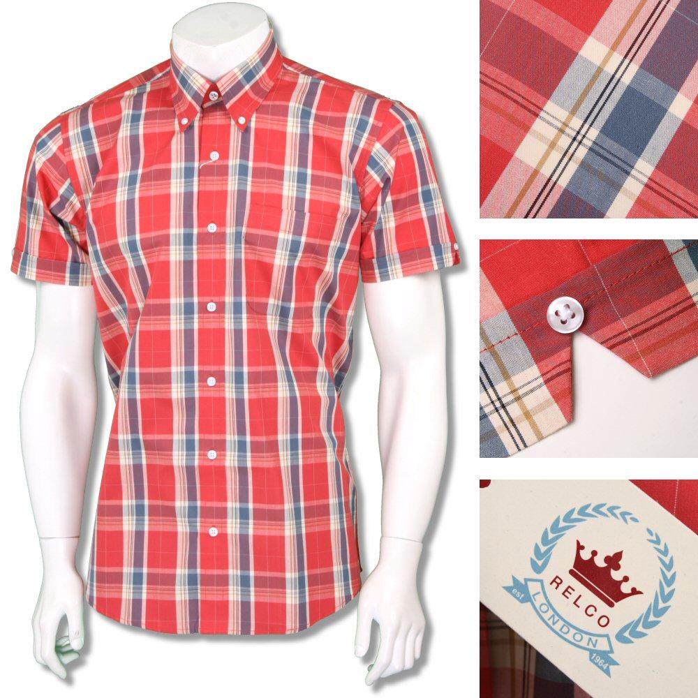 Relco Mens Retro 60's Button Down Check 