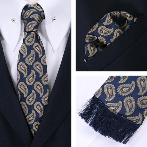 Knightsbridge Retro Square End Paisley Tie and Pocket Square Set Blue / Gold