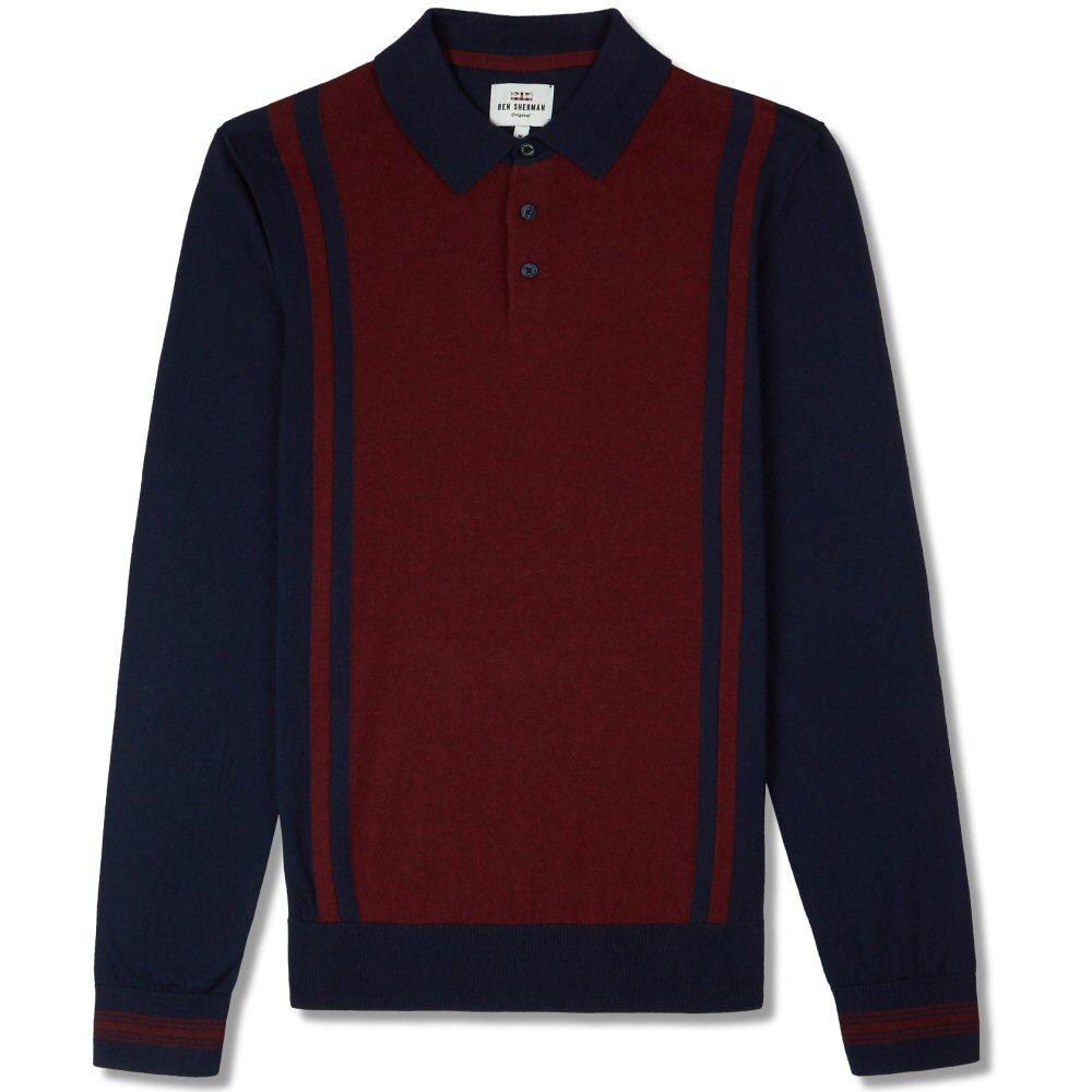 Ben Sherman Retro Knit Mod Stripe Long Sleeve Polo Navy | Adaptor Clothing