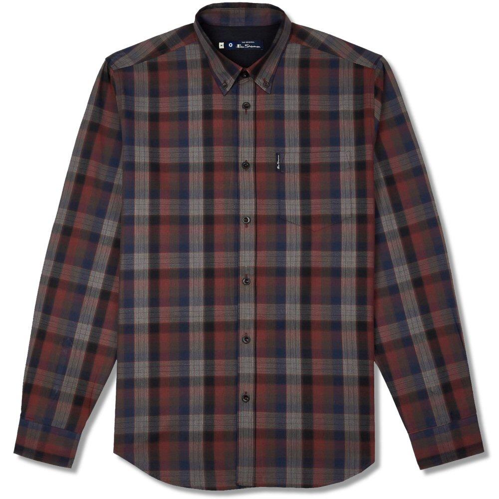 Ben Sherman Blocked Fine Check Shirt Wine