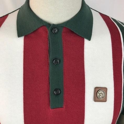 Trojan Records Multi Stripe Short Sleeve Fine Knit Polo Green Thumbnail 3