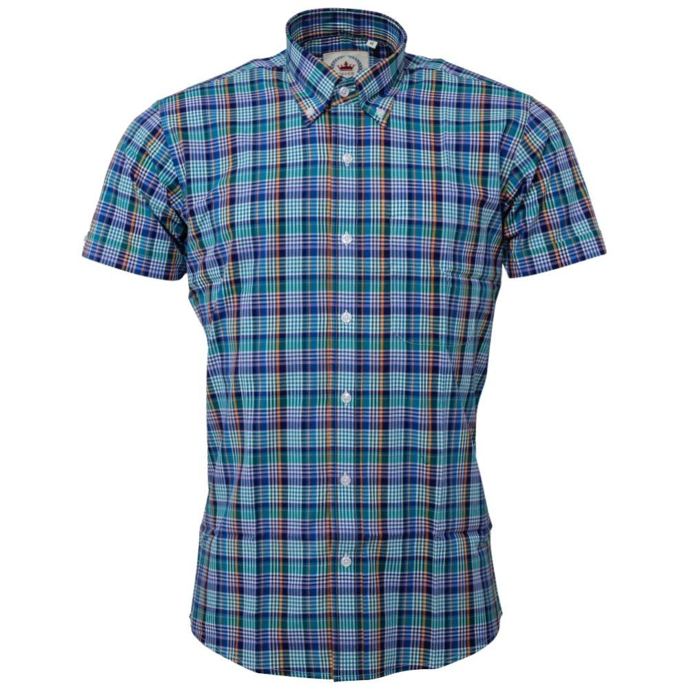 Relco Button Down Check Short Sleeve Shirt Multi Blue