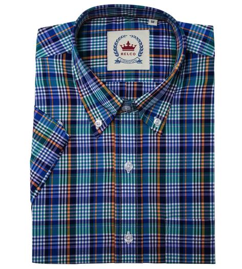 Relco Button Down Check Short Sleeve Shirt Multi Blue Thumbnail 2