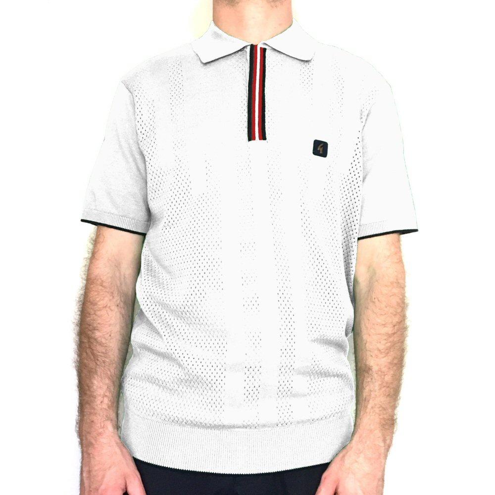 Gabicci Vintage Perforated Knit Polo Shirt White