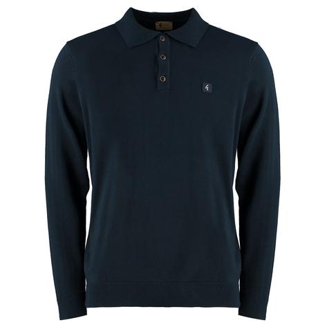 Gabicci Vintage 3 Button Plain Knit Long Sleeve Polo Navy Thumbnail 1